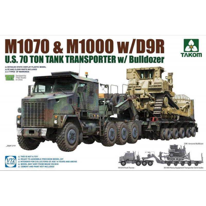 TAKOM 1/72 M1070&M1000 w/D9R U.S. 70 TON TANK TRANSPORTER w/BULLDOZER (5002)