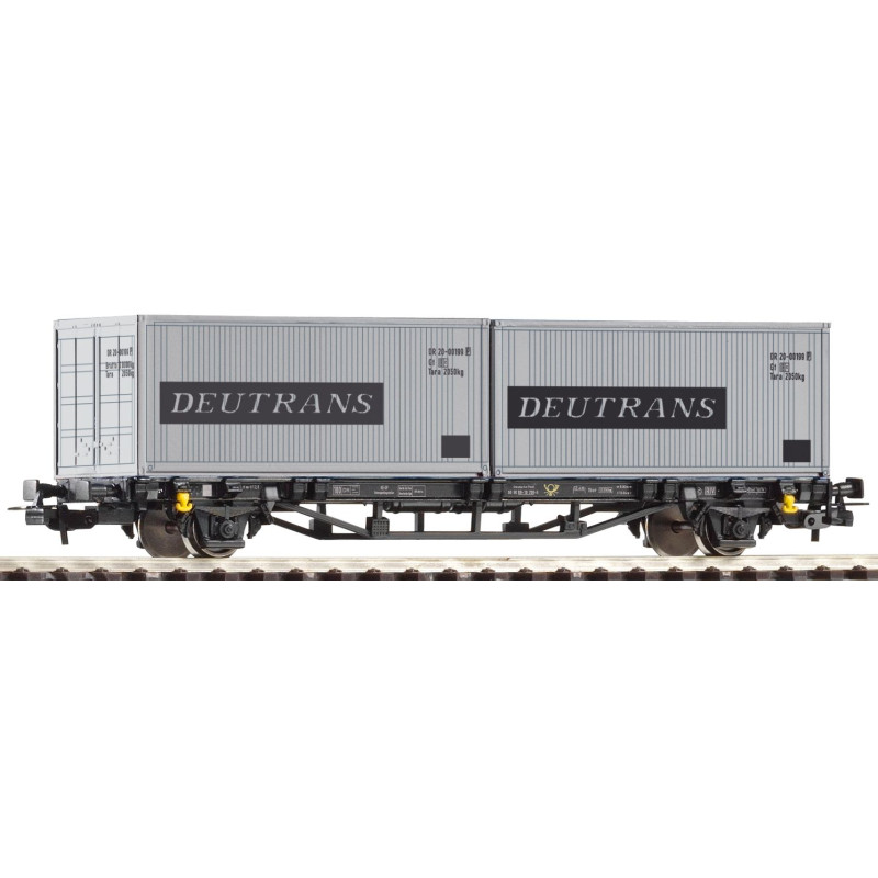 PIKO 57747-3 WAGON TOWAROWY FLATCAR w/2x CONTAINERS DEUTRANS DR ep.IV