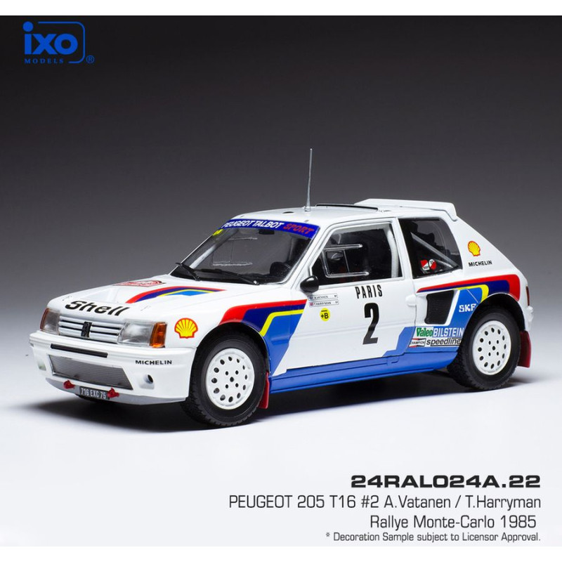 IXO 1/24 PEUGEOT 205 T16 No.2 (024A) A.Vatanen / T.Harryman 1985 RALLYE MONTE CARLO