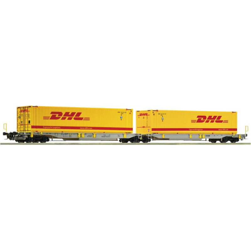 ROCO 76421 CONTAINER WAGON TYPE SDGGMRS WITH DHL CONTAINERS