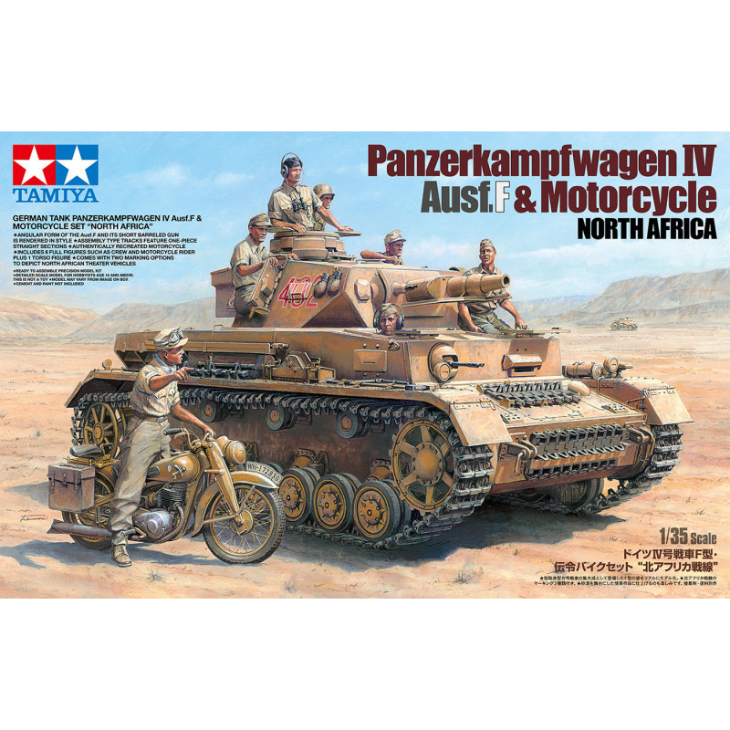 TAMIYA 1/35 GERMAN TANK PANZERKAMFWAGEN  IV Ausf.F & Motorcycle Set (25208)