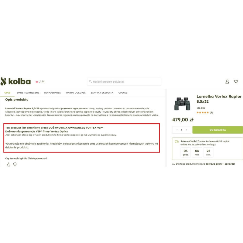 VORTEX Raptor 8.5x32 Binoculars (R385)