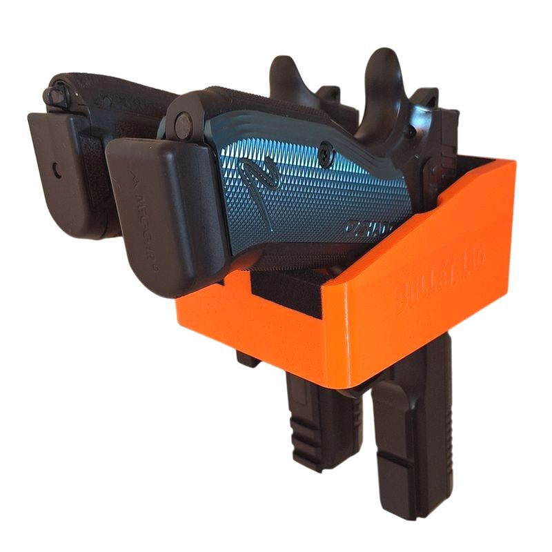 Držák na krátkou zbraň BULLETMAG (s baterkou a kolimátorem) x2 - oranžový / magnetický