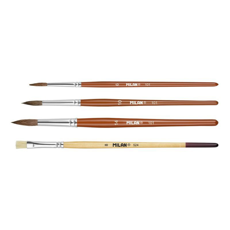 MILAN BLISTER PACK brush set 101 SERIES NO. 4 / 10 + 16 + 1 flat brush 524 SERIES No.8 (10462)