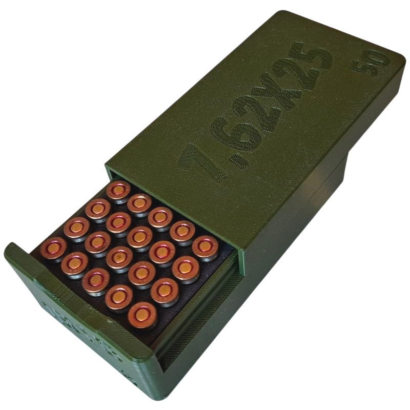 BULLETMAG AMMUNITION BOX 7.62x25 TOKAREV / 50 - green / sliding lid