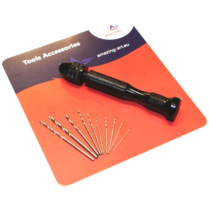 AMAZING ART Mini wiertarka ręczna  + 10  wierteł 0,5 - 2 mm (14019)