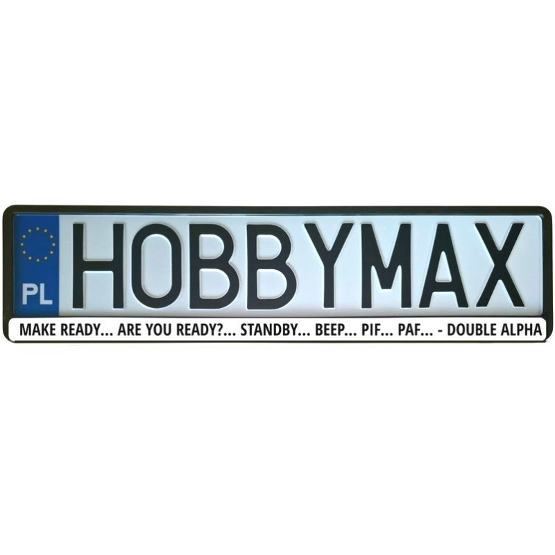 License plate frame sticker / MAKE READY...ARE YOU READY?...STANDBY...BEEP...PIF...PAF...DOUBLE ALPHA