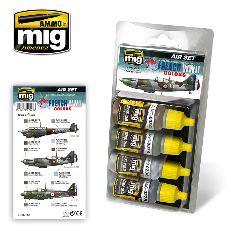 AMMO MIG 7228 FRENCH WWII AIRCRAFT COLORS SET