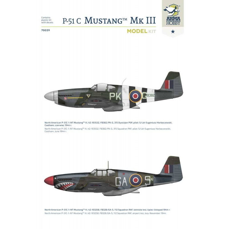 ARMA HOBBY 1/72 MUSTANG MK III P-51 C MODEL KIT (70039)